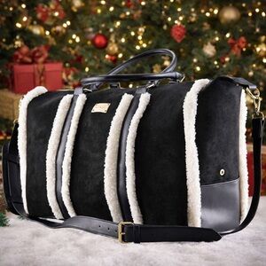 BearPaw Suede and Sherpa Black and White Travel Bag